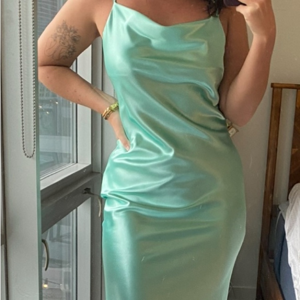 Elegant Mint Green Satin Dress